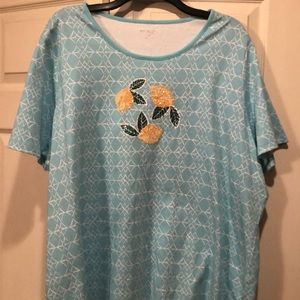 Kim Rogers 2XL Curvy Sequin Lemon Design Shirt